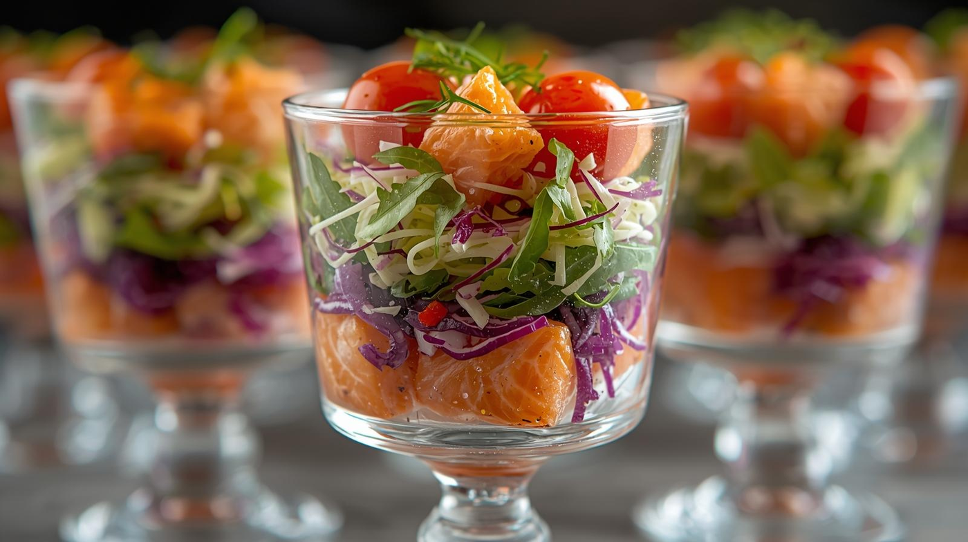 סלמון אישי בכוסות אישיים עם ירק