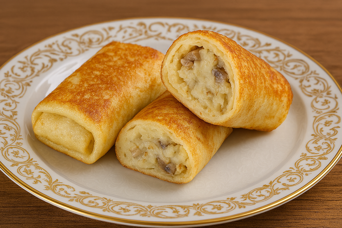 בלינצ'ס במילוי פירה תפוחי אדמה, בצל ופטריות