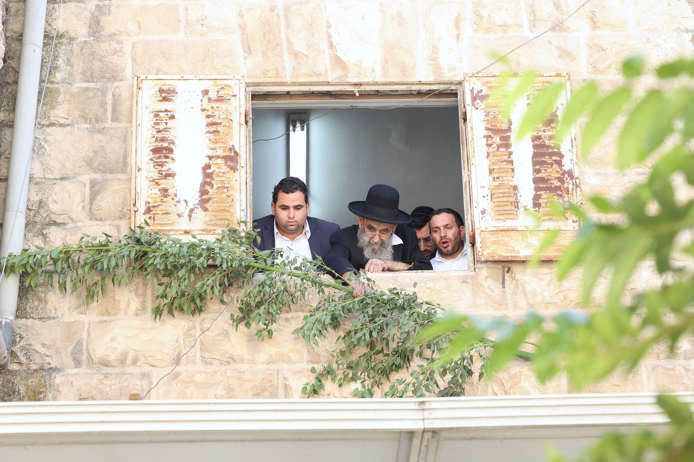 הגאון הרב משה צדקה מסכך את סוכתו