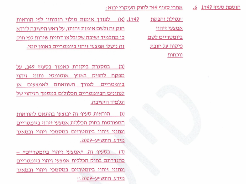 נתוני זיהוי ביומטריים. הסעיף של אדלשטיין שנמחק בחוק החדש