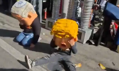 עם כיפה על הראש: בובות ביבי וטראמפ במצעד השנאה בטהראן | צפו