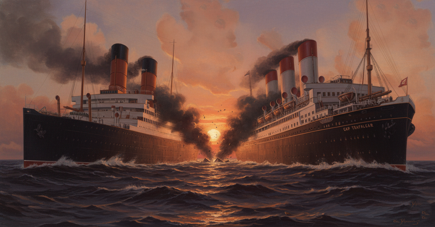 "קרמניה" הבריטית מול האונייה הגרמנית "כף טראפלגר".