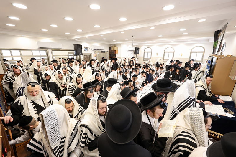 האדמו"ר מסאטמר בתפילת שחרית בבית שמש