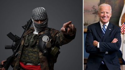 מימין ג'ו ביידן, משמאל מחבל, אילוסטרציה