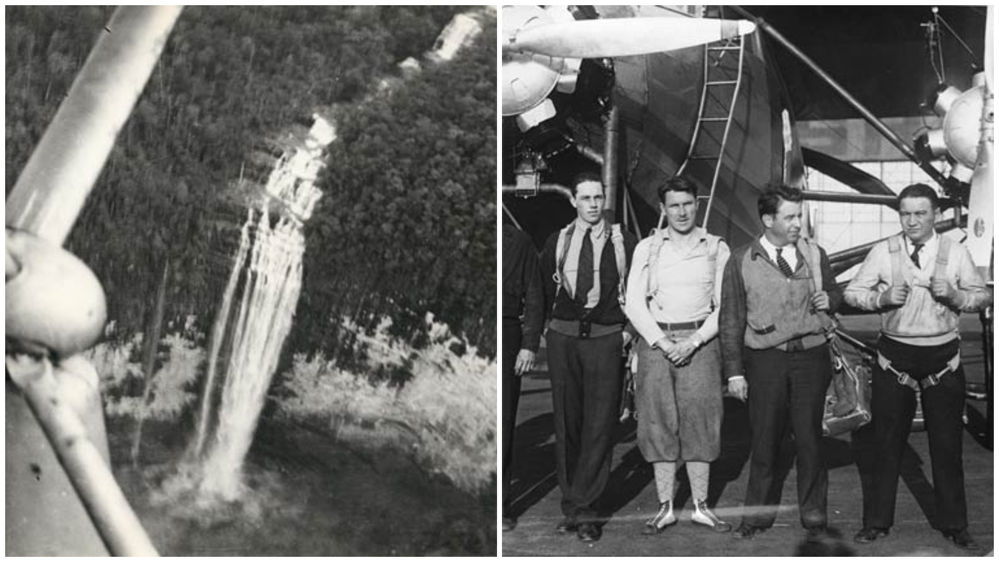 הטייס האמריקאי ג'ימי אנג'ל קיצוני מימין - משמאל אחת הגיחות שלו  -1930