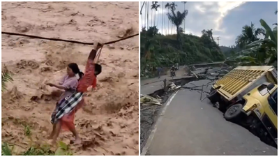 הרס טוטאלי באינדונזיה: כביש ראשי קורס בעקבות השיטפונות הקטלניים - צפו