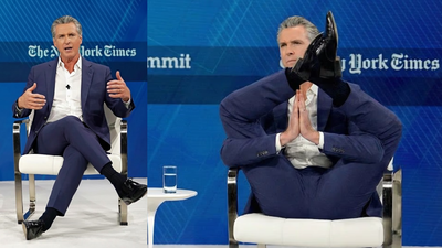 משמאל - התמונה של מושל קליפורניה, גאווין ניוסם  ששברה את הרשת - מימין התמונה שפרסם