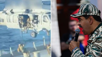 מימין נשיא ונצואלה ניקולס מדורו, משמאל רגעי ההשתלטות על המיכלית