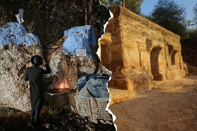 מימין - האתר המיוחס לקבורת אלעזר המכבי בגוש עציון, משמאל - קבר אלעזר ביער בן שמן