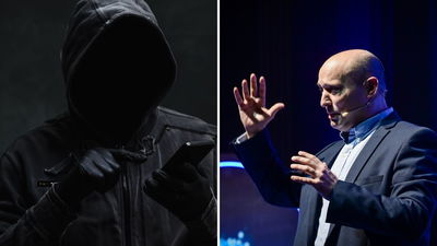 מימין נפתלי בנט, משמאל המחשה של האקר