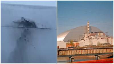 קשת ההגנה מעל הכור בצ'רנוביל - הקשת לאחר הפגיעה הרוסית 