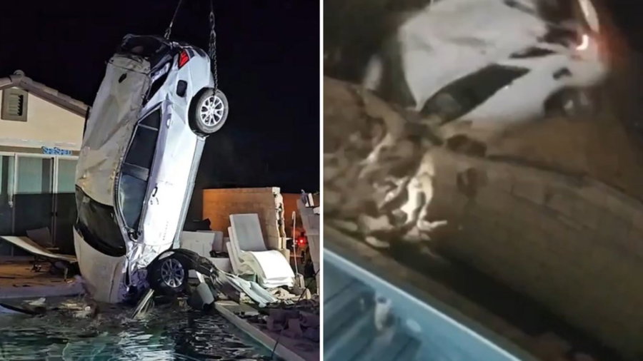 מימין הרכב מועף למים, משמאל הרכב נלקח על ידי גרר
