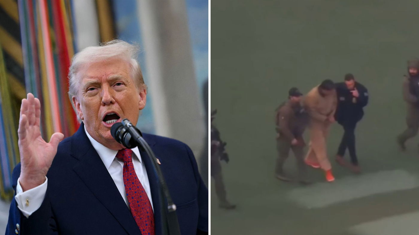 מימין מדורו מובל לבית המשפט בניו יורק, משמאל הנשיא טראמפ