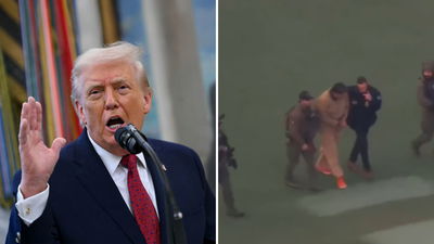 מימין מדורו מובל לבית המשפט בניו יורק, משמאל הנשיא טראמפ