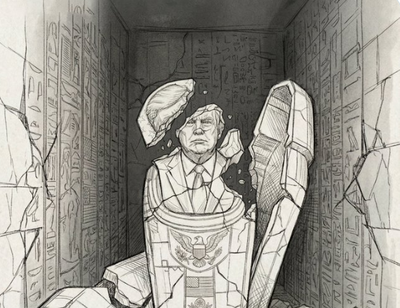 "כמו הסוף של פרעה": חמינאי צייץ תמונה של טראמפ בתוך ארון קבורה