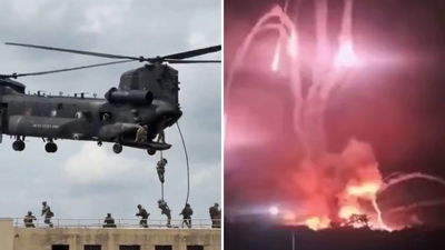 מימין הפיצוצים במבצע ללכידת מדורו, משמאל תרגיל פשיטה של צבא ארה"ב