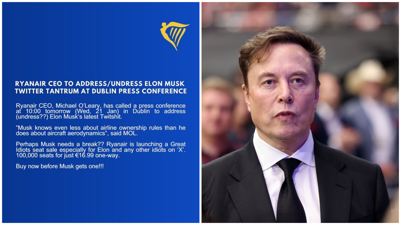 מאסק -  הצהרה של ריינאיירנגד אילון מאסק: "ריינאייר משיקה מכירת מושבים נהדרת במיוחד עבור אילון וכל אידיוט אחר ב-X".