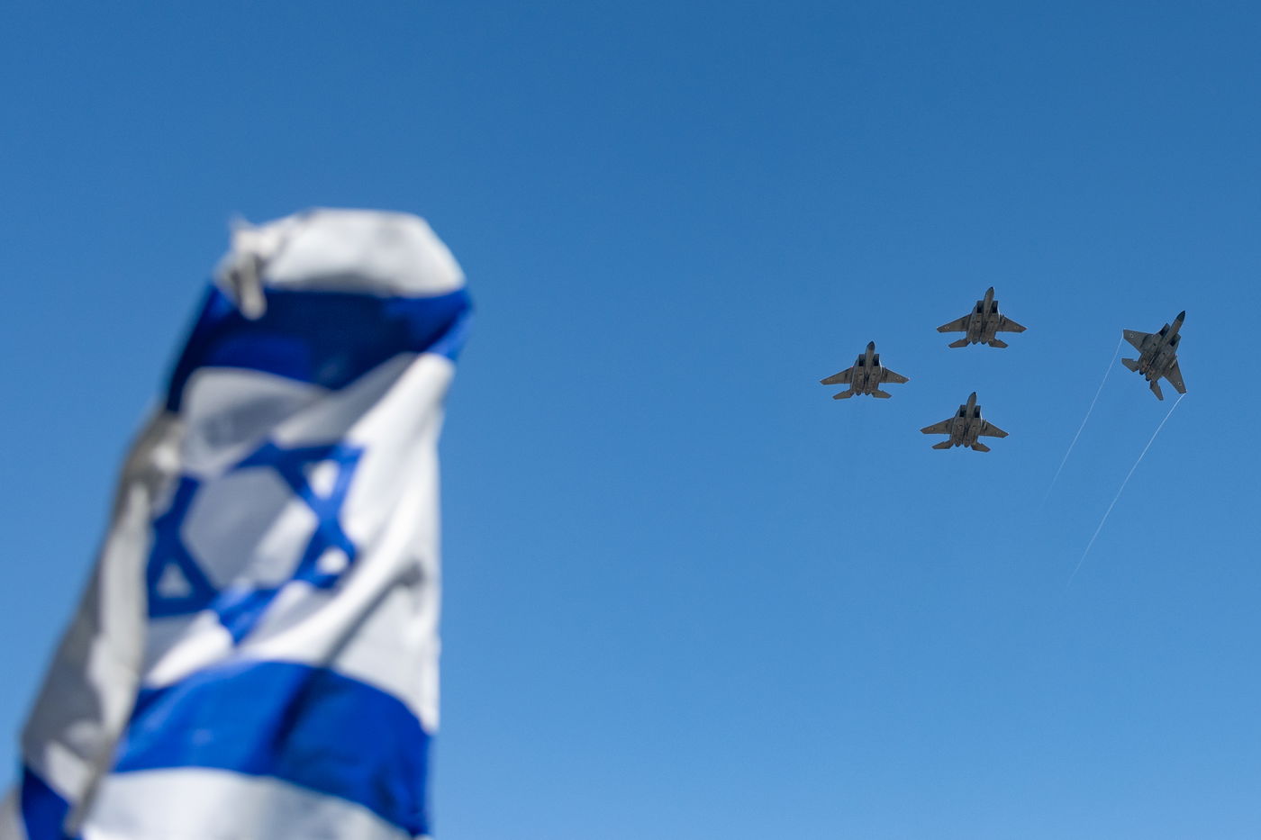 מטוסי קרב של חיל האוויר על רקע דגל ישראל, אילוסטרציה