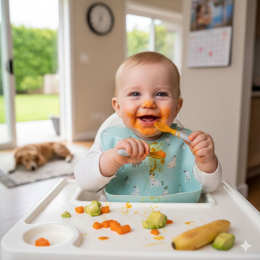 תינוק אוכל עם הידיים