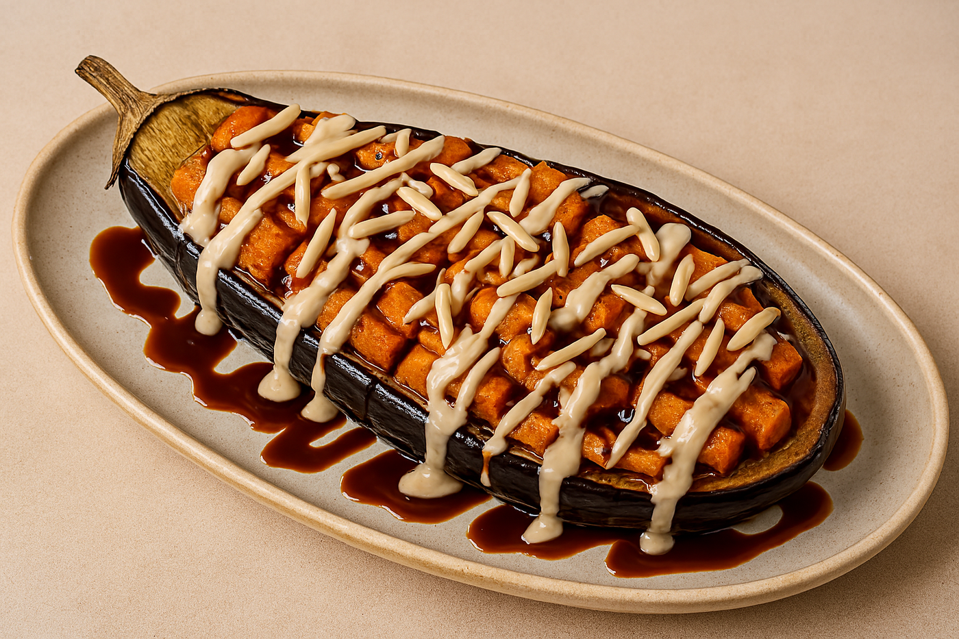 סירות חציל ובטטה עם טחינה