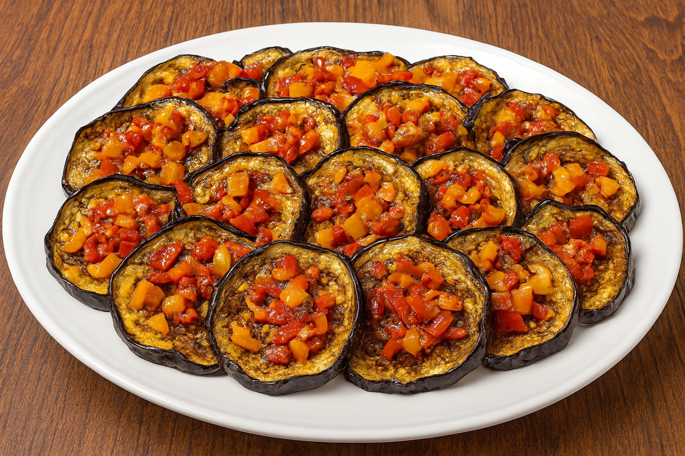 חצילים בקליית גורמה: פלפלים צבעוניים ותחמיץ