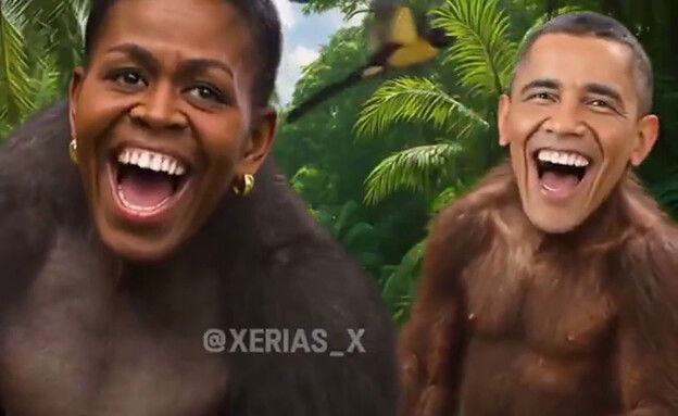 סערה בארה״ב: טראמפ שיתף סרטון גזעני שמציג את הזוג אובמה כקופים
