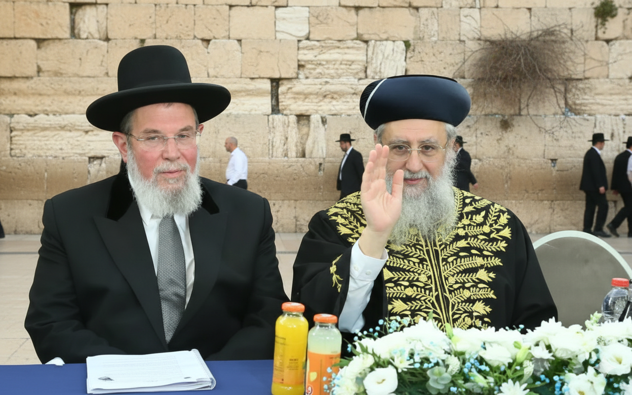 הרבנים הראשים על רקע הכותל