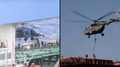 מימין מהתרגיל האיראני, משמאל השתלטות אמריקאית על מכלית נפט