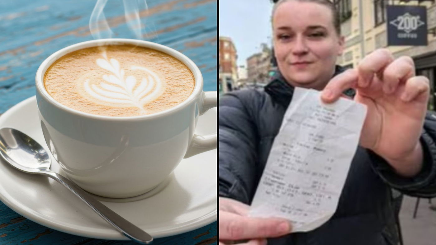 מימין סופי דאונינג והכרטיס ההזוי, משמאל כוס קפה, אילוסטרציה