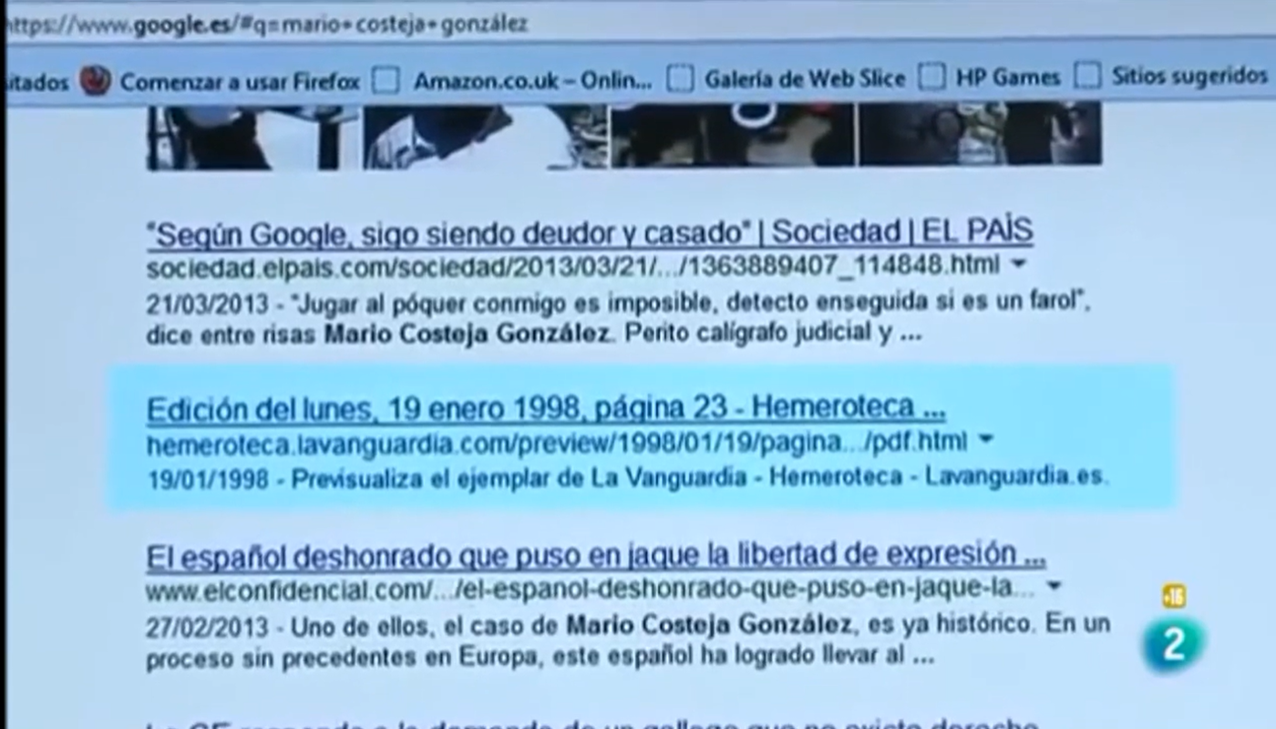 מידע על מריו קוסטחה כפי שהופיע בגוגל בחיפוש ראשוני