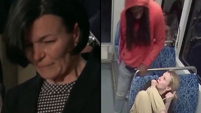 משמאל אנה זרוצקה מתייפחת בנאום טראמפ, מימין אירינה שניות לפני הרצח