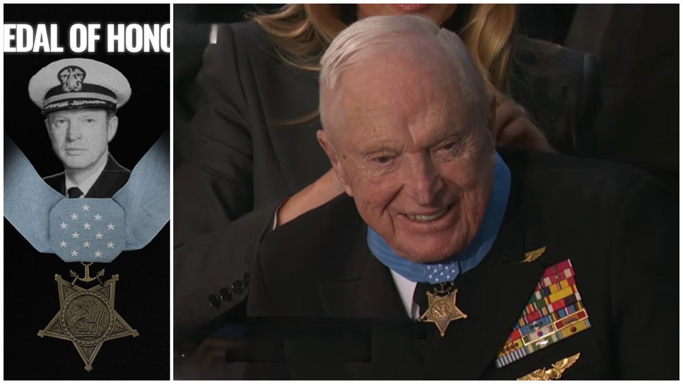 הענקת המדליה לקפטן רויס וויליאמס קצין בן 100 ממלחמת קוריאה