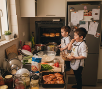 המטבח נראה כמו זירת פיגוע של קמח ותחפושות