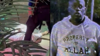 מימין היורה עם החולצה "רכוש של אללה", משמאל היורה מוטל בזירה