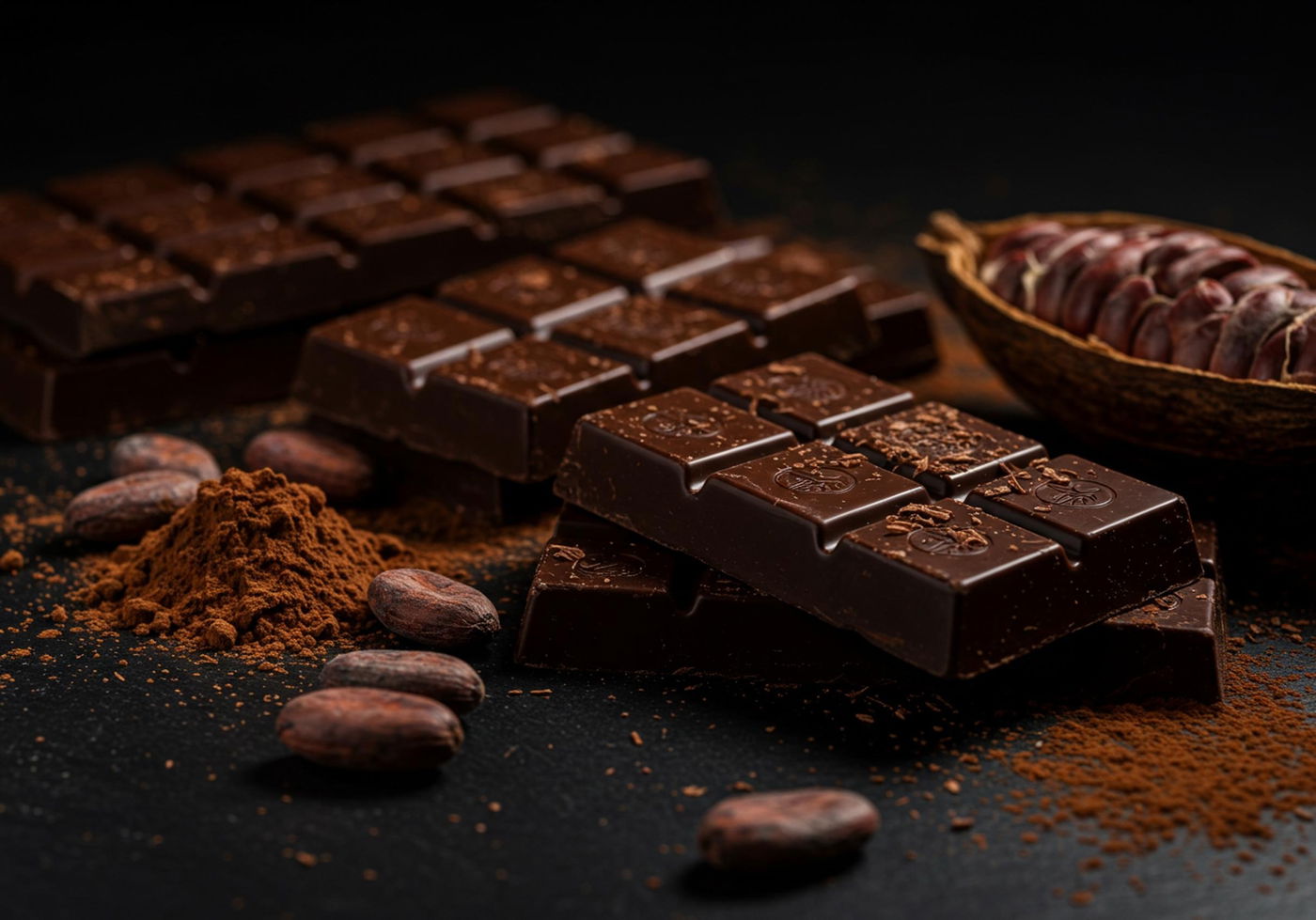 טבלאות שוקולד לצד פול קקאו