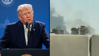 מימין היעד שהותקף, משמאל הנשיא טראמפ