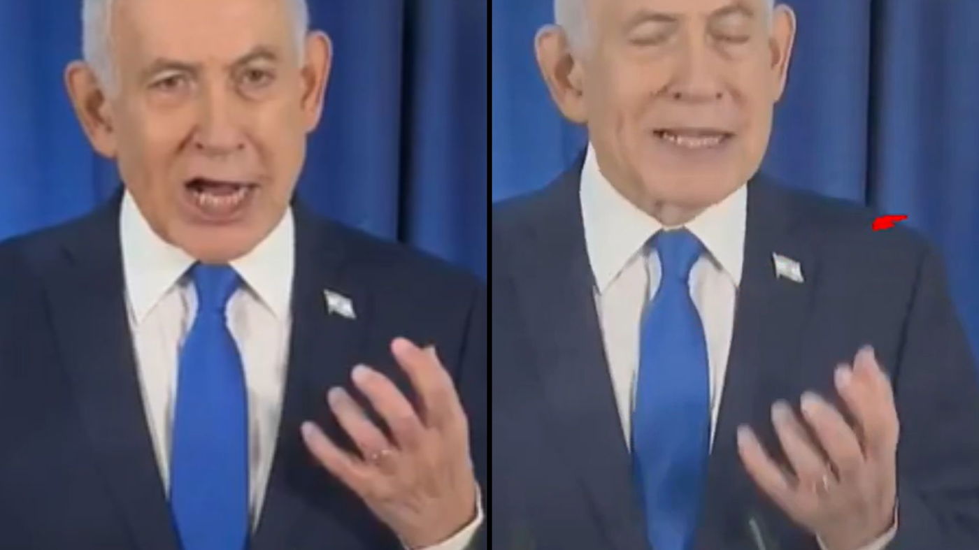 מימין הסרטון המזויף שהתפרסם כביכול נתניהו עם 6 אצבעות, משמאל המקורי