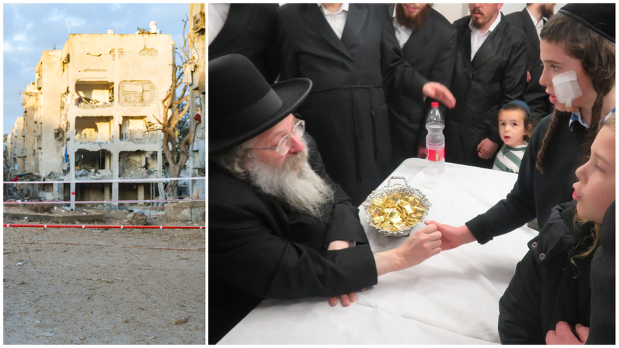 הרה"צ נחמיה אלתר וילד שנפגע מהטיל בערד | הבניינים שניזוקו בערד 