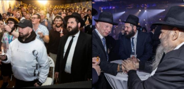 הרב משה קוטלרסקי ע"ה ובנו הרב מענדי עם חלק מתומכי מפעל השליחות