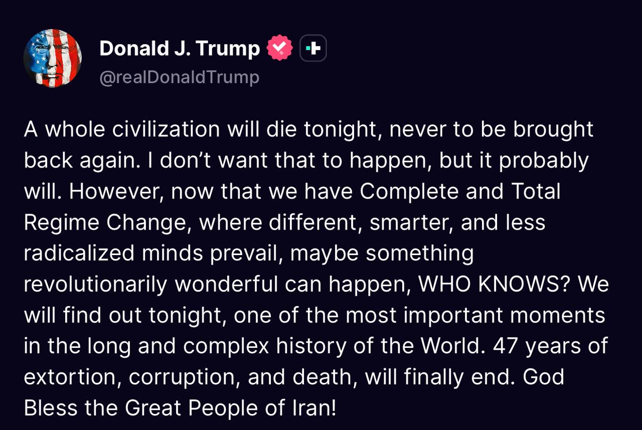 טראמפ: "ציוויליזציה שלמה תמות הלילה" | ישראל תקפה גשרים ותשתיות