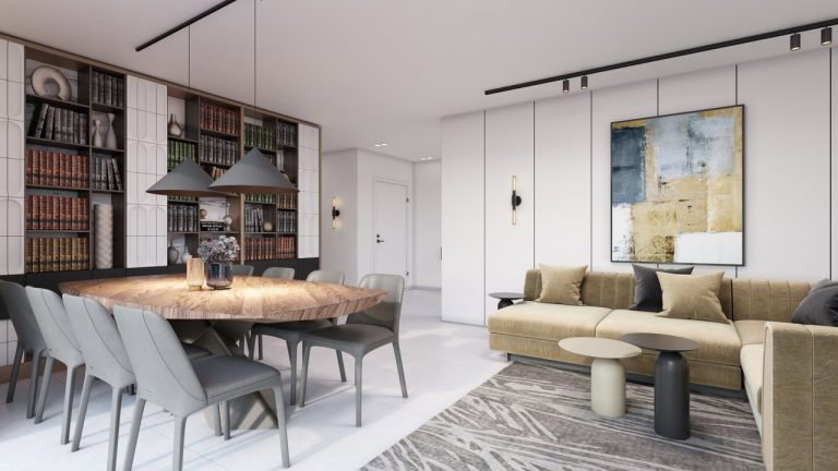 לובי מפואר בעיצוב אריאלה שניאור, תקרה גבוהה עם שנדליירים ודירות מרווחות הכוללות מרפסות סוכה רחבות וגימור יוקרתי ומוקפד בכל פינה