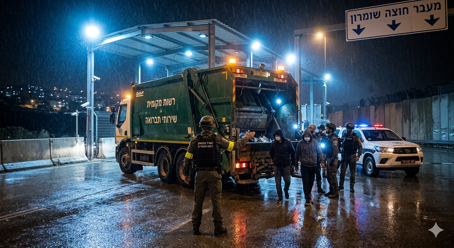 תיעוד חריג: עשרות שב"חים פלסטינים התחבאו בתוך משאית זבל