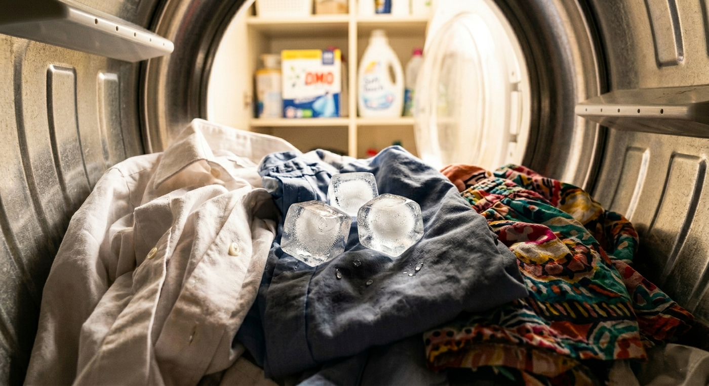 קחו שלוש או ארבע קוביות קרח מהמגירה במקפיא, וזרקו אותן ישירות לתוך המייבש