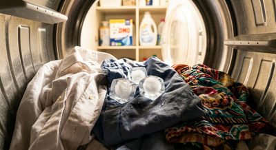 קחו שלוש או ארבע קוביות קרח מהמגירה במקפיא, וזרקו אותן ישירות לתוך המייבש