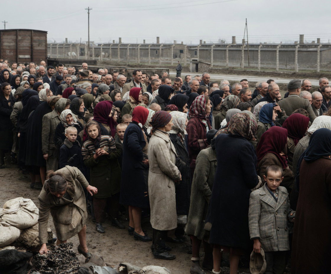 ההמולה על הרציף גדולה, צעקות הגרמנים ונביחות הכלבים מתערבבות בבכי התינוקות ובקולות התפילה של היהודים המובלים אל מותם.