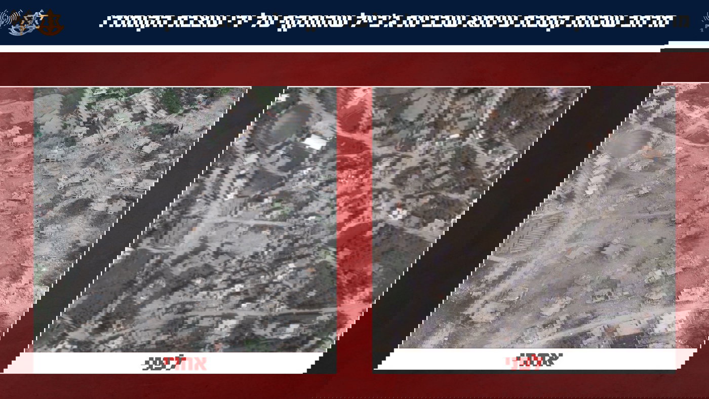 גרפיקה של מרחב שכונת קסבת עינתא שבבינת ג'בייל לפני ואחרי תקיפות צה"ל