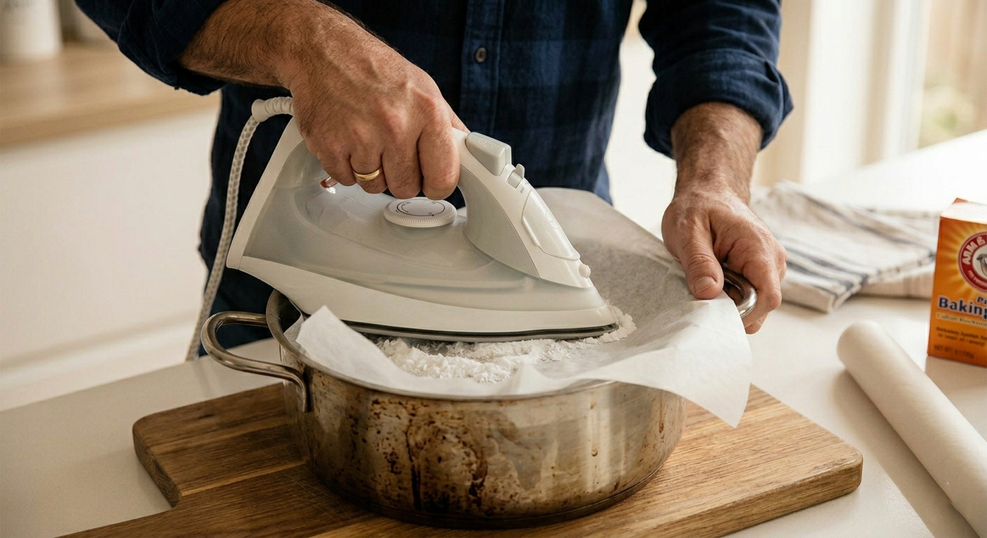 מה קורה כשמניחים נייר אפייה ומגהץ על סיר שרוף? התוצאה תפתיע