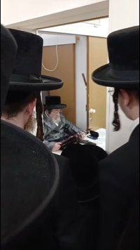 ביום הולדתו ה-81; הרבי מויז'ניץ בספירת העומר בפתח חדרו של בעל ה'ישועות משה'