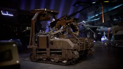 תמונה של רכב קרקעי בלתי מאויש אוקראיני שצולמה במהלך יום יצרני הנשק באוקראינה. 