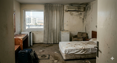 סדינים מוכתמים, עובש וריהוט קרוע.